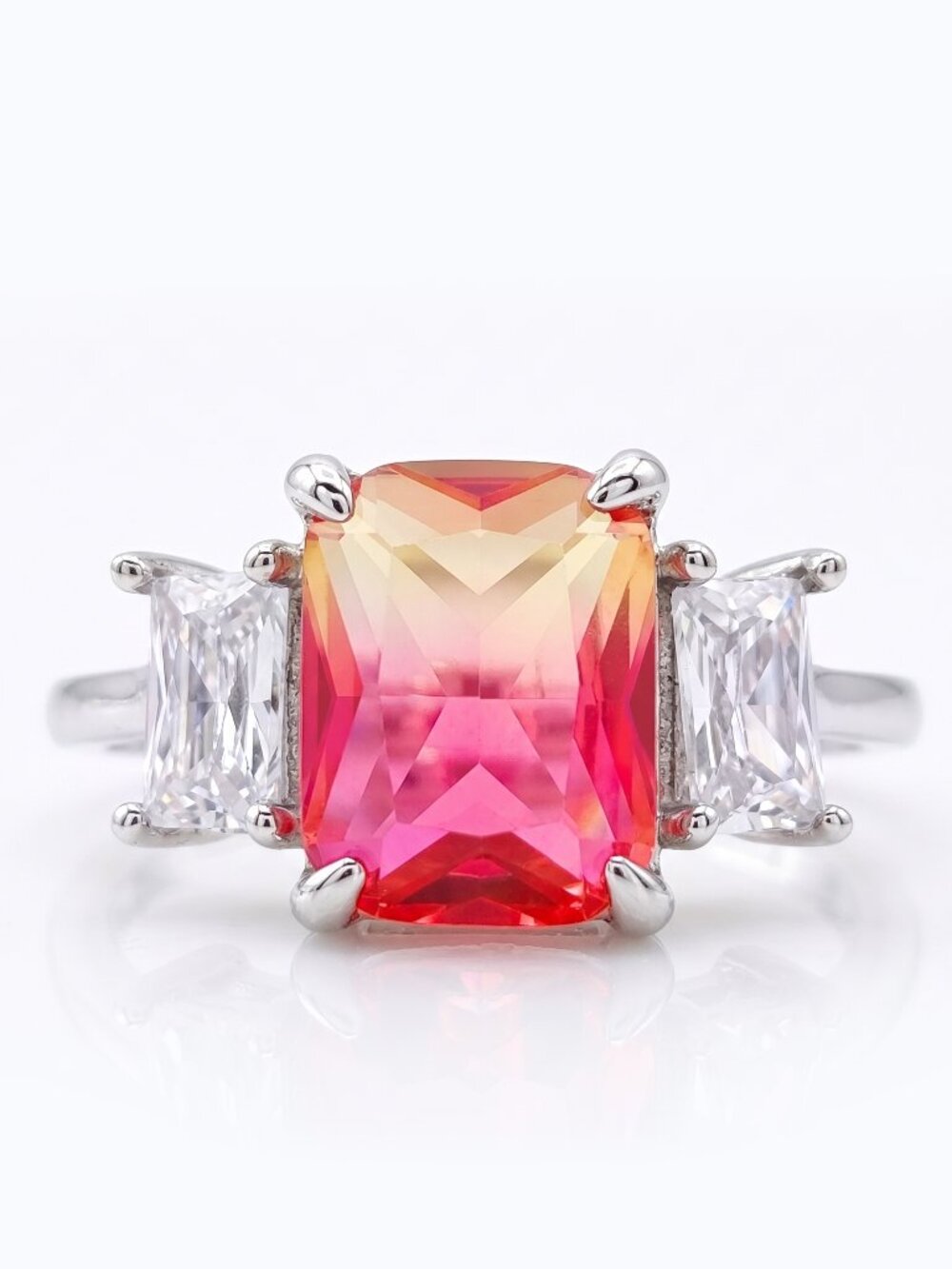 Pink and Peach Bi-Colored Tourmaline Gemstone Women's Ring, 925 Sterling Silver